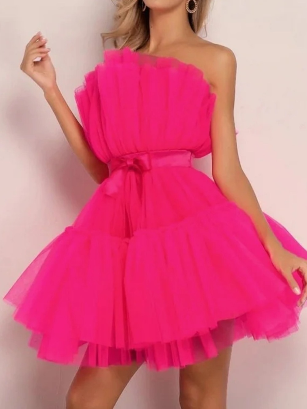 Hot Pink Strapless Tulle Dress